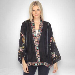 Size XXL Johnny Was Black/Multi Eno Pintuck Embroidered Kimono C42622 (DAMAGED)